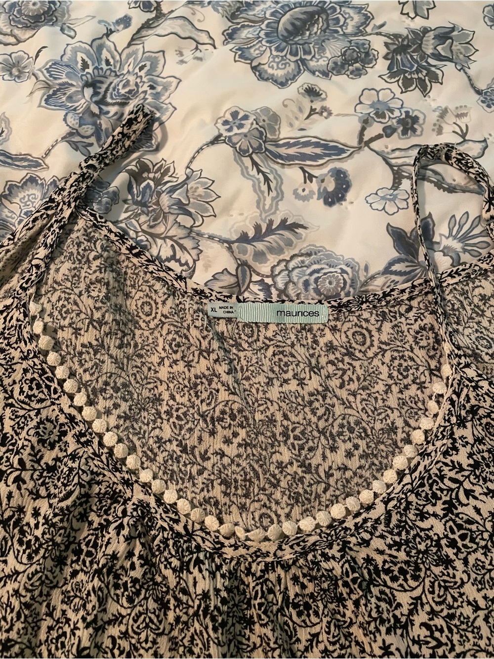 Maurices Navy and Cream Cold-Shoulder Boho Floral Peasant Top - Picture 6 of 11